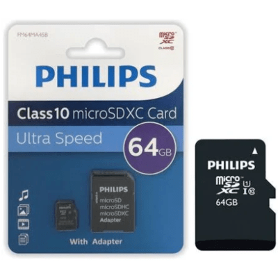Memoria Micro SD Philips 64GB Clase 10 Con Adaptador