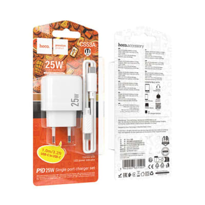 Cargador Hoco CS53A 25W + Cable Tipo C-C Blanco