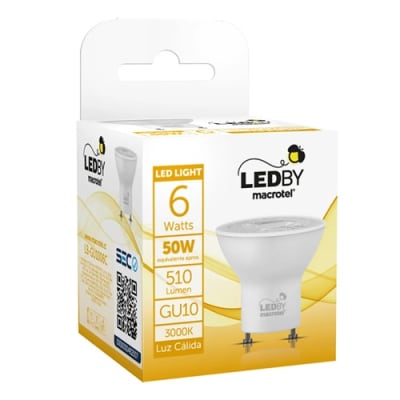 Ampolleta LEDBY Macrotel GU10 1un. 6W Luz Cálida