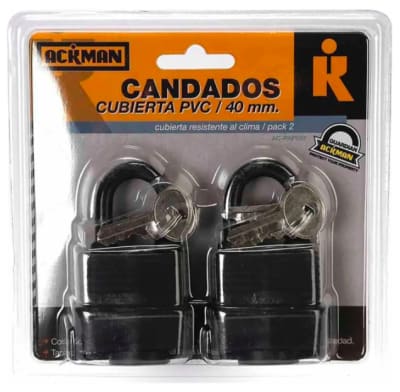 Set 2 Candados Ackman 40mm Negro Cubierta PVC Set 2 Candados Ackman 40mm Negro Cubierta PVC
