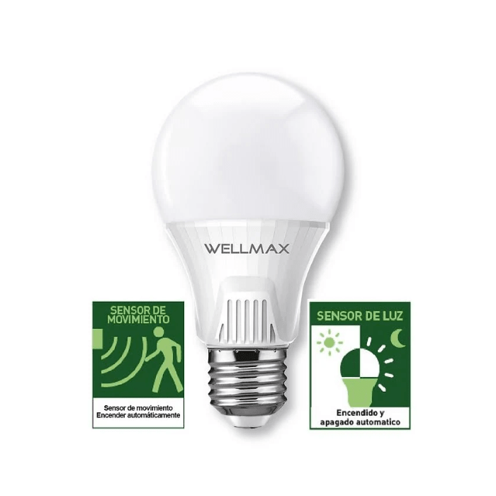 Ampolleta LED WellMax E27 Ballet A60 1un. 9W Luz Fría Sensor Fotocelda1