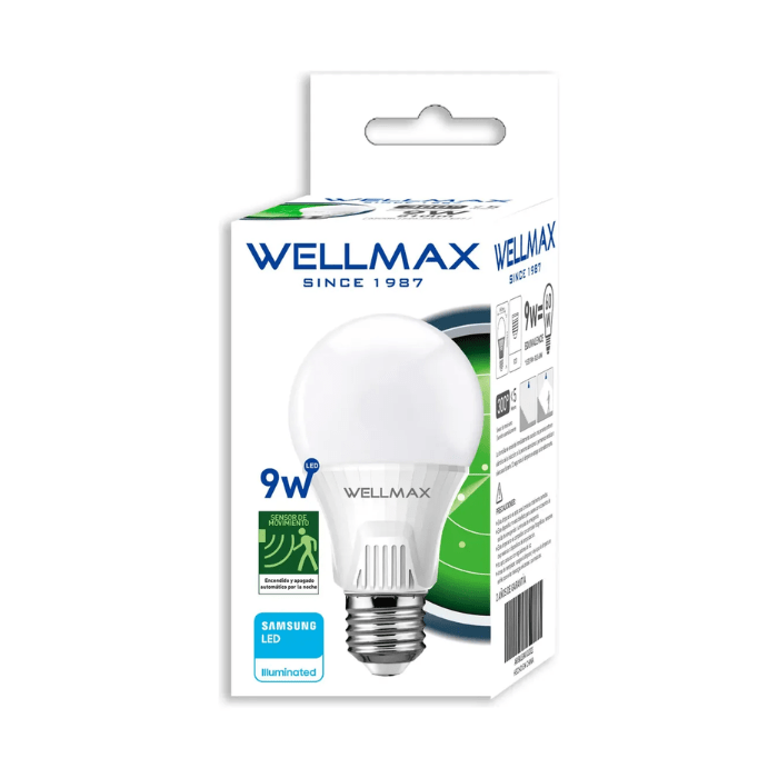 Ampolleta LED WellMax E27 9w Luz Fría Sensor Movimiento/Fotocelda3