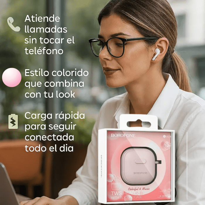 Audífono Bluetooth TWS BOROFONE BW29 Rosado3