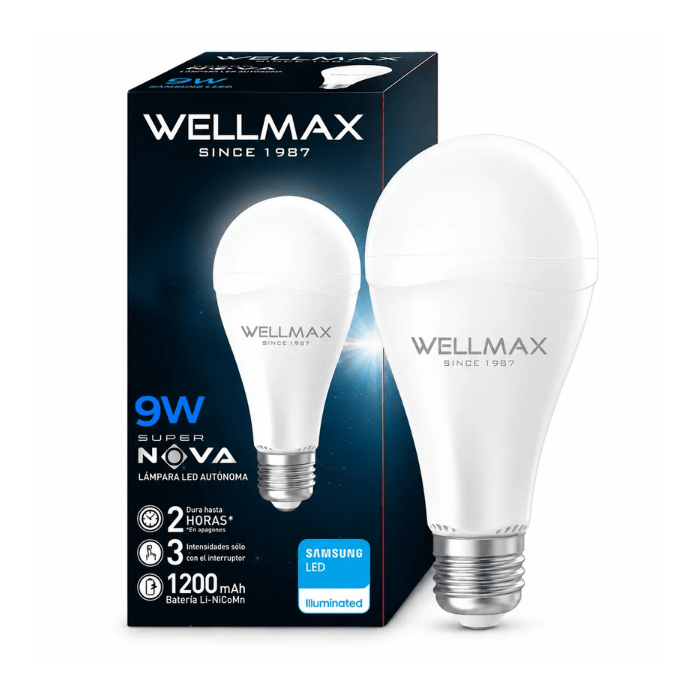 Ampolleta LED WellMax E27 Emergencia SuperNova 9W Luz Fría4