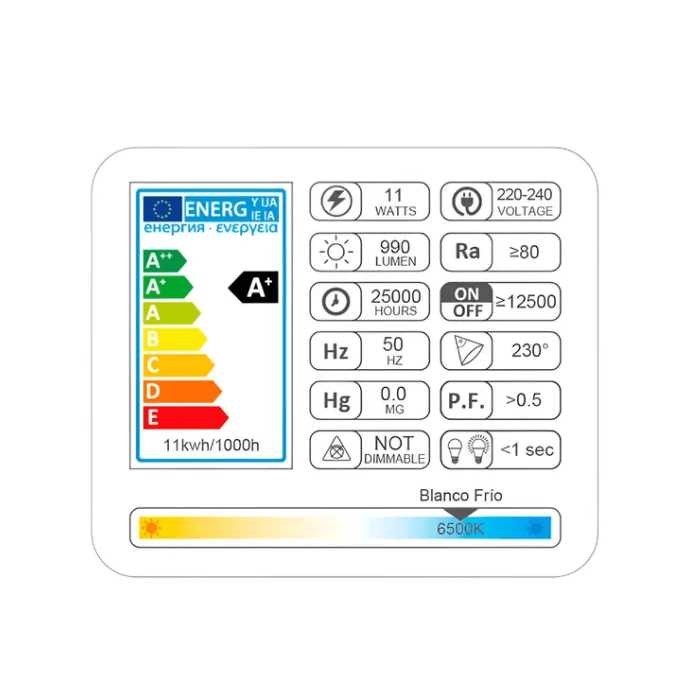 Ampolleta LED WellMax E27 Ballet A60 1un. 11W Luz Fría4