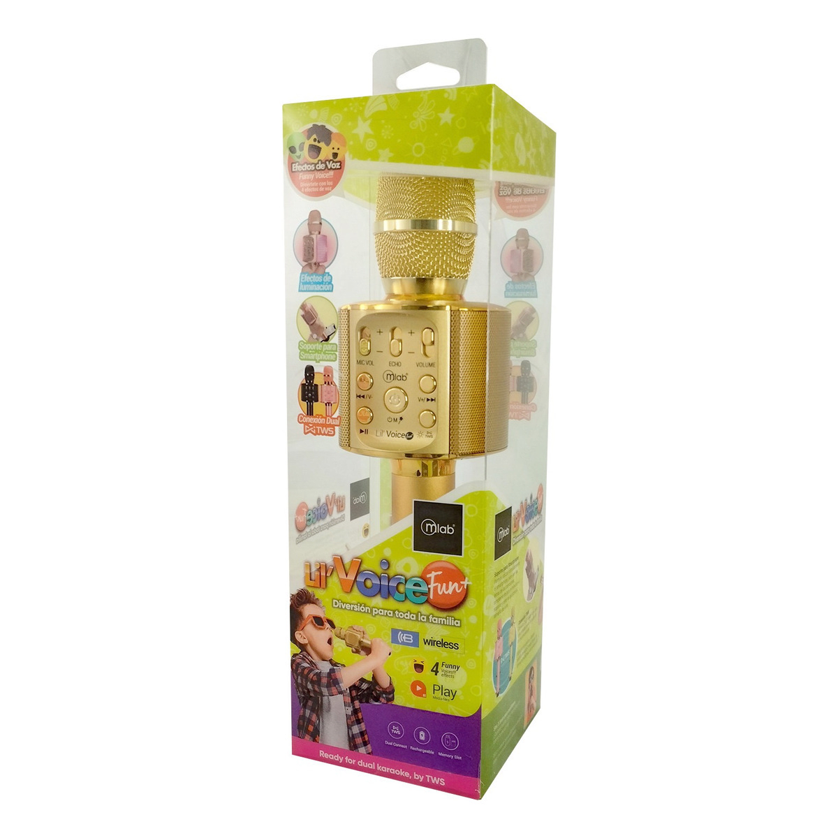 Micrófono Karaoke Mlab Lil' Voice Fun+ Bluetooth/TWS Dorado1
