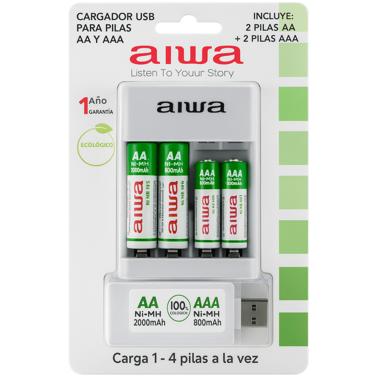 Cargador de Pilas AIWA AA/AAA + 2AA 2000mAh + 2AAA 800mAh1