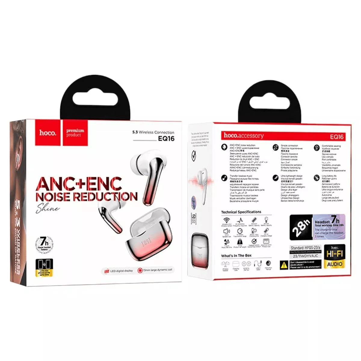 Audífono Bluetooth TWS hoco. EQ16 Rojo3