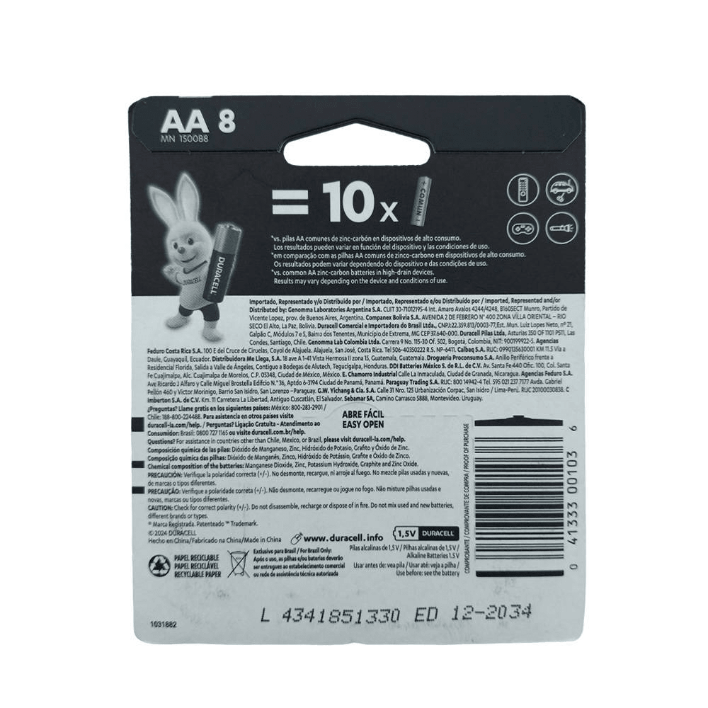 Pila Alcalina Duracell AA Blister 8un.3