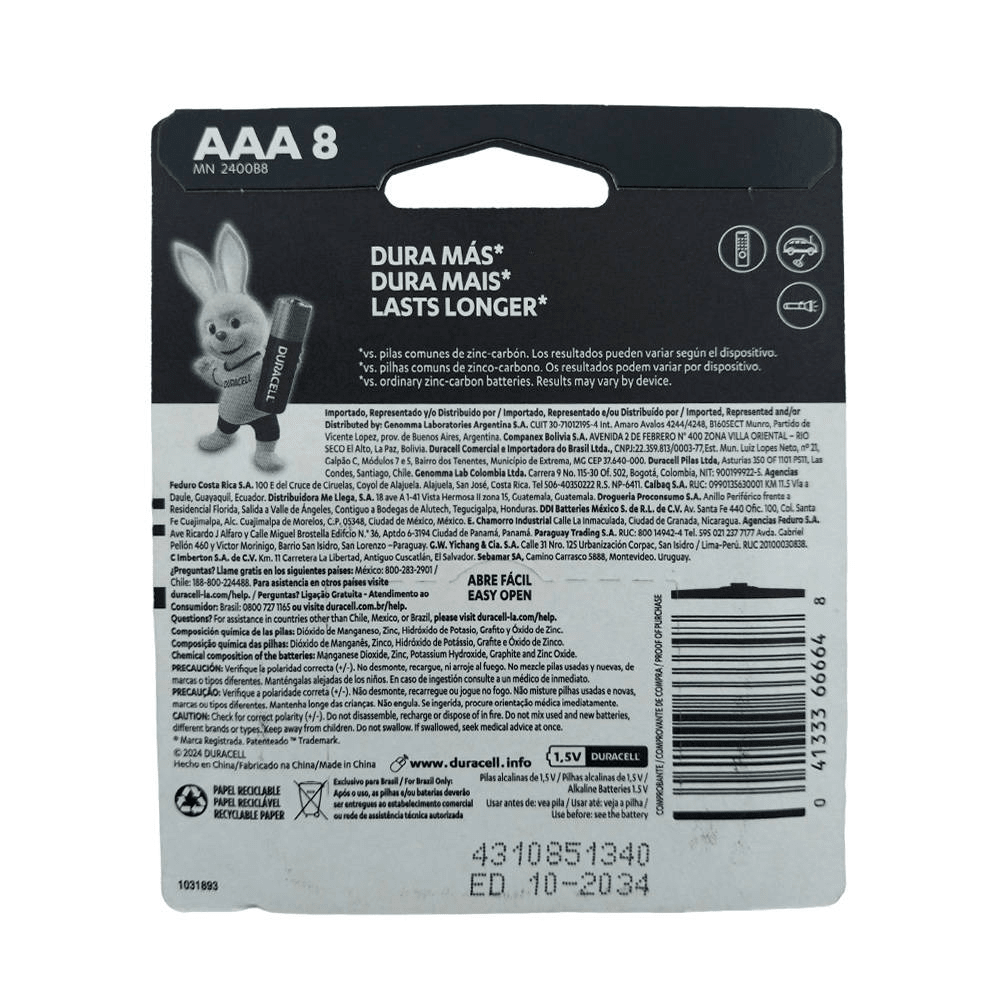 Pila Alcalina Duracell Blister 8un. AAA3