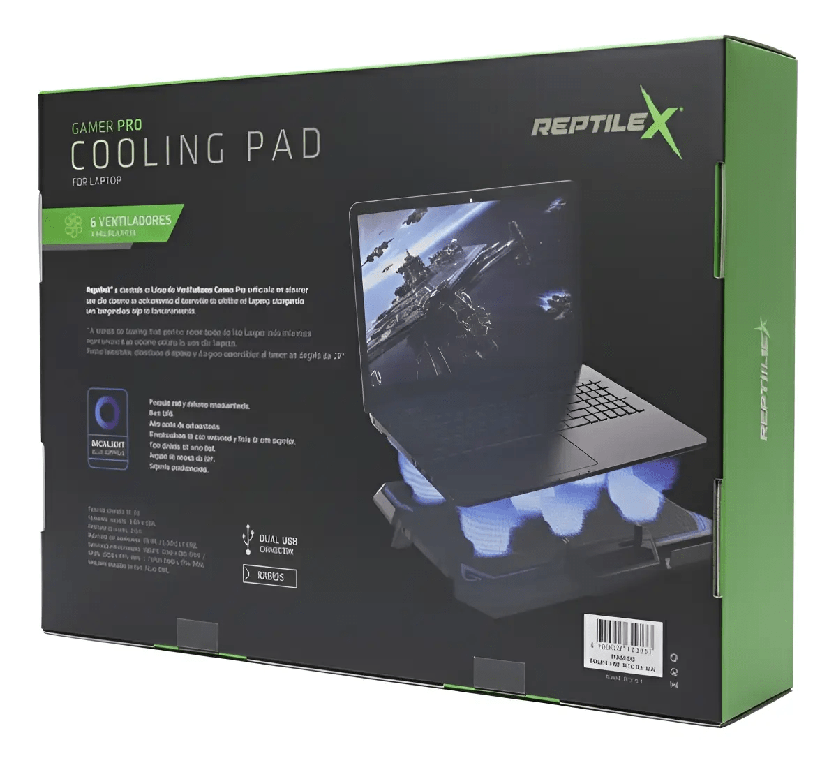 Ventilador Notebook Gamer Reptilex De 6 Aspas Pro Rx00252