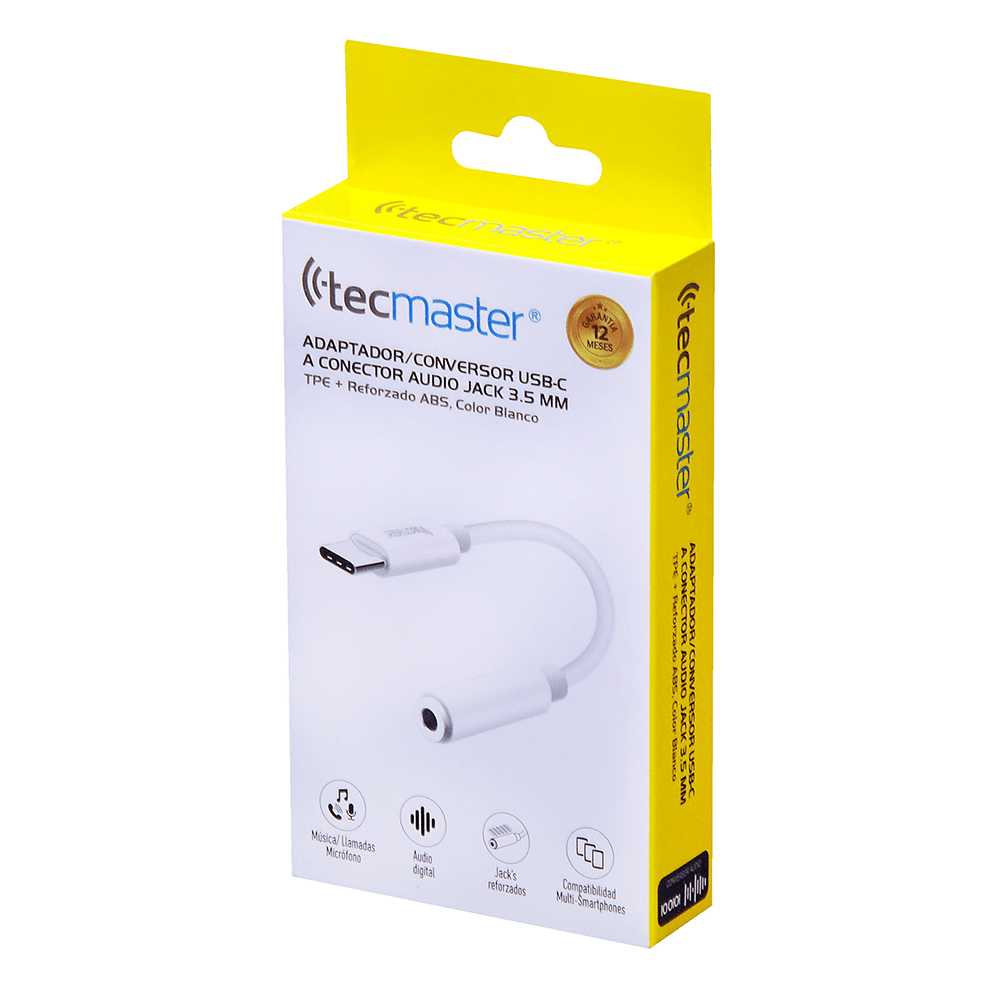 Adaptador Tipo-C a Jack 3.5mm Tecmaster Blanco2