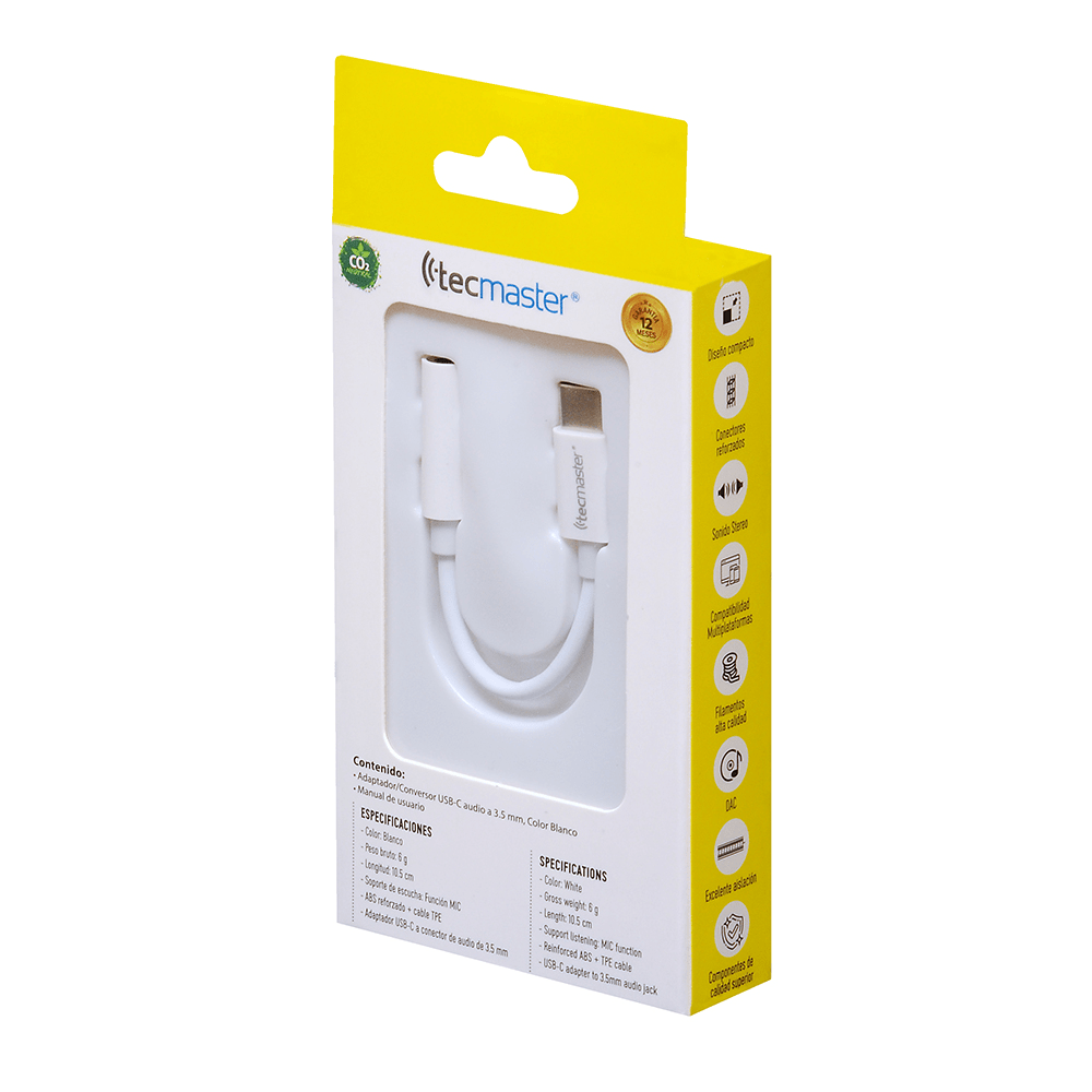 Adaptador Tipo-C a Jack 3.5mm Tecmaster Blanco3