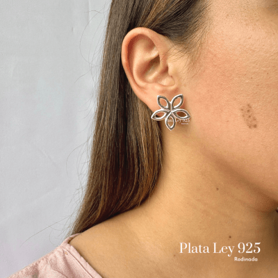 Aros Plata Rodinada Flor Calada1