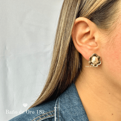 Aros Baño Flor con Perlas1