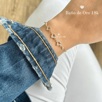Pulsera Baño Corazones y Circón1