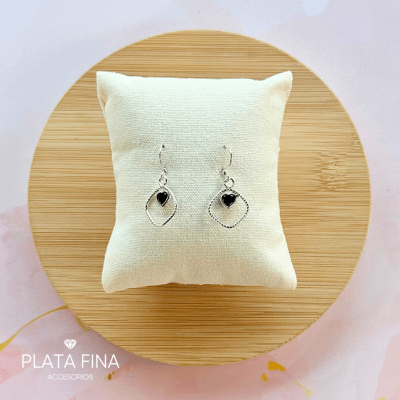Aros Plata Diseño con Corazón Negro1