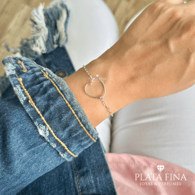Pulsera Plata Corazón Silueta