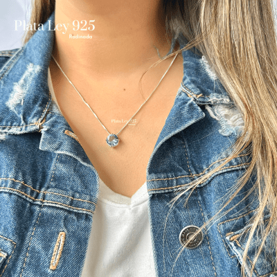 Collar Plata Rodinada Circonita Turquesa1