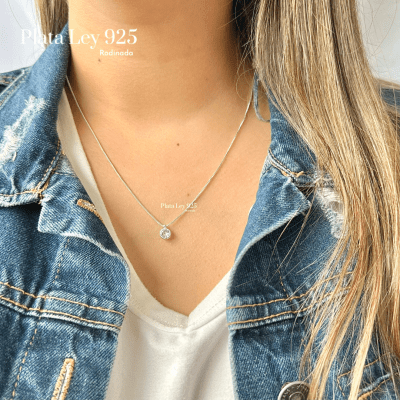 Collar Plata Rodinada Circón1