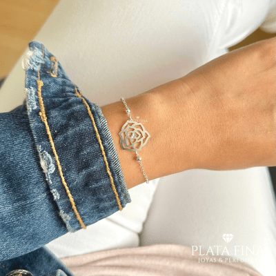 Pulsera Plata Flor y Bolitas1