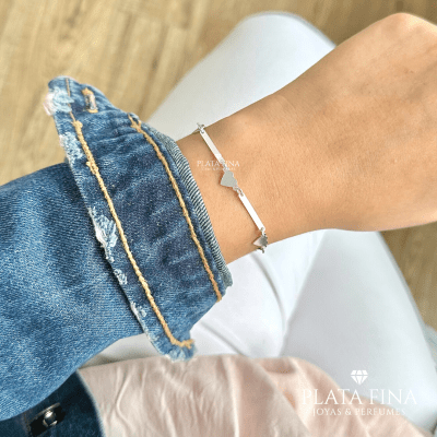 Pulsera Plata Placa y Corazones1