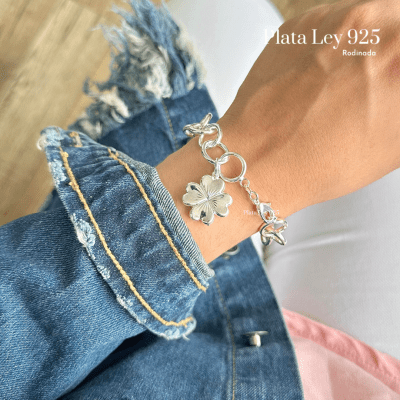 Pulsera Plata Rodinada Trébol1