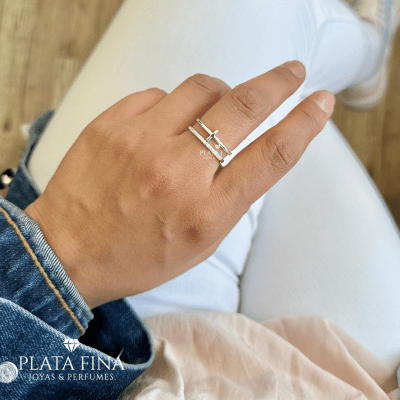 Anillo Plata Cintillo Doble Cruz1