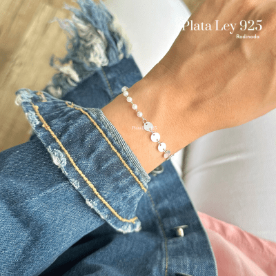 Pulsera Plata Rodinada Perlas y Sellos1