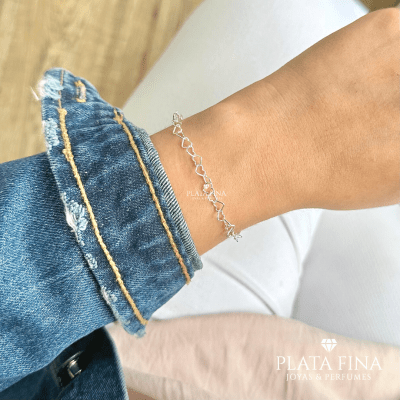 Pulsera Plata Corazones Calados1