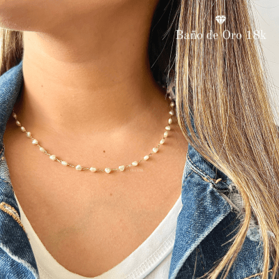 Collar Baño Corazón con Perlas1