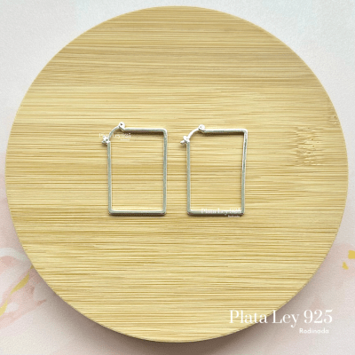 Argollas Plata Rodinada Rectangular
