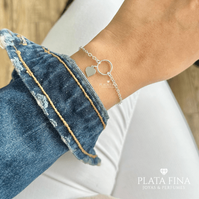 Pulsera Plata Argolla y Corazón1
