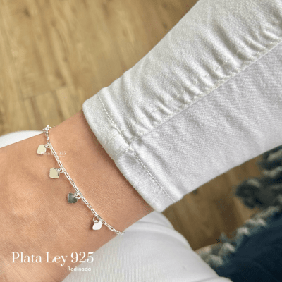 Tobillera Plata Rodinada Corazones1