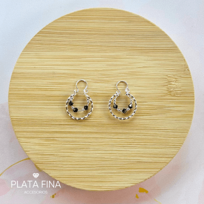 Argollas Plata Bote con Cristal Negro1