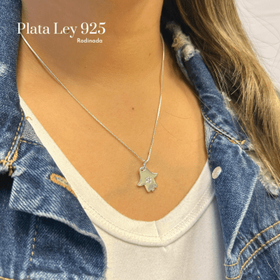 Collar Plata Rodinada Mano de Fátima Amor1