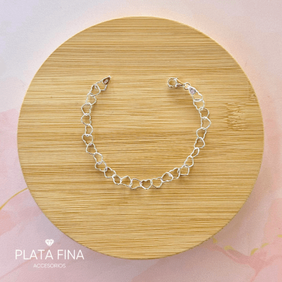 Pulsera Plata Maxi Corazones1