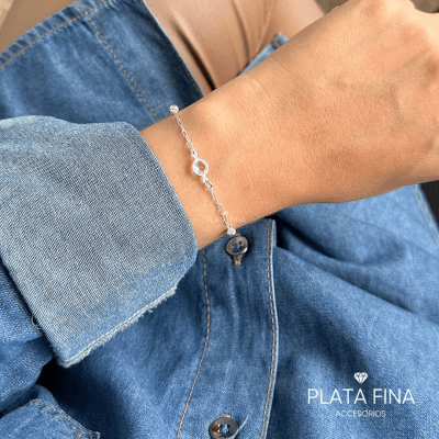 Pulsera Plata Punto de Luz Rosado1
