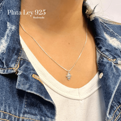 Collar Plata Rodinada Mano de Fátima1