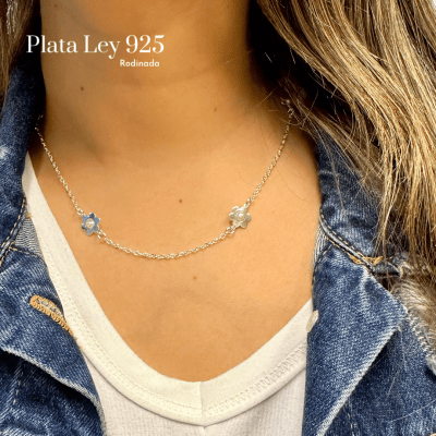 Collar Plata Rodinada Flor y Perlas1