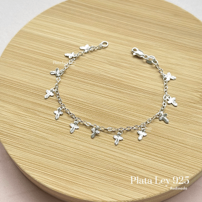 Pulsera Plata Rodinada Dije Cruz1