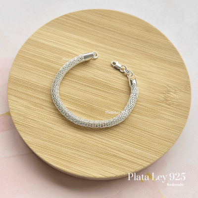 Pulsera Plata Rodinada Tejida1