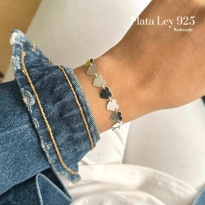 Pulsera Plata Rodinada Corazones1