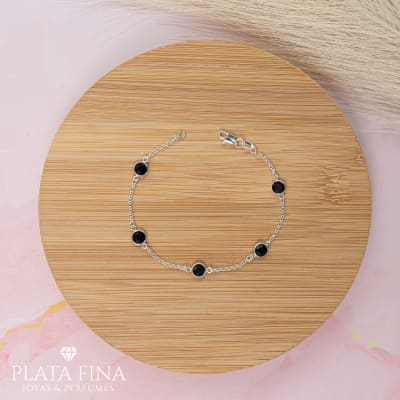Pulsera Plata Rodinada Circón Negro2