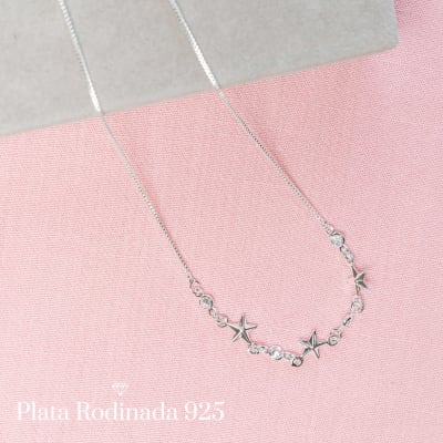Collar Rodinado Estrellas y Circonitas
