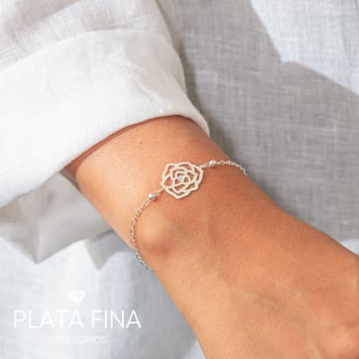Pulsera Plata Flor con Bolitas1