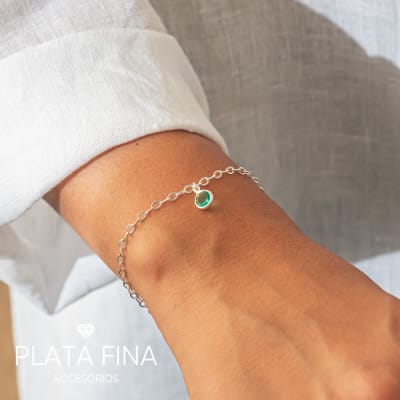 Pulsera Plata Punto de Luz Verde Agua1
