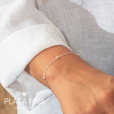 Pulsera Plata Veneciana y Bolitas1