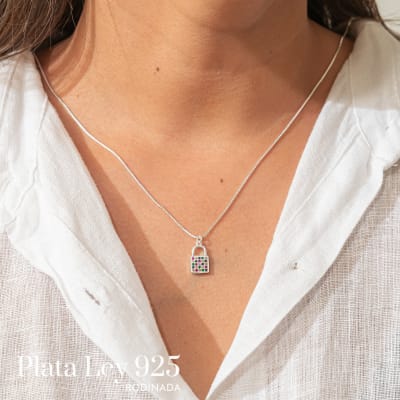 Collar Plata Rodinada Maxi y Candado1
