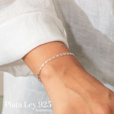 Pulsera Plata Rodinada Cadeneta con Tejido